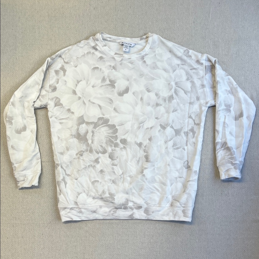 Athleta Floral Crew Neck Sweater - Cream and Gray